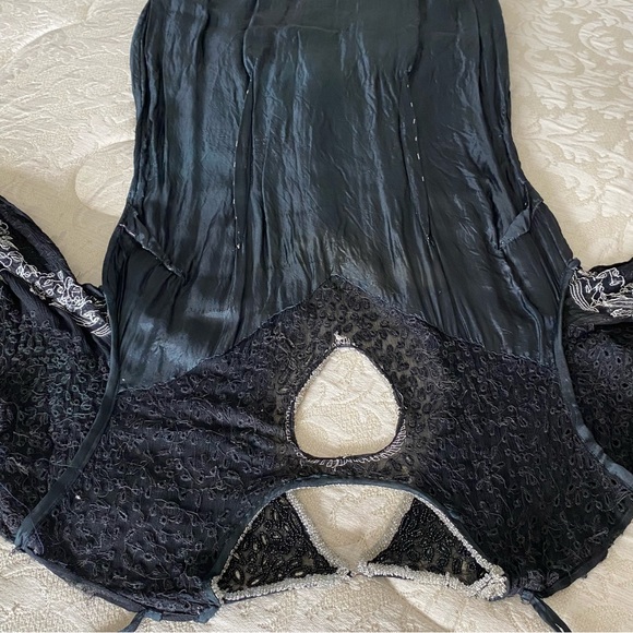 Vintage Unmarked Silk and Beaded Long Formal Evening Gown Black S/M - Picture 15 of 15